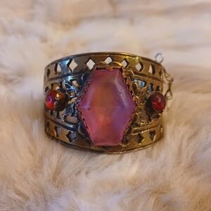 Vtg Gypsy Pink & Red Stained Glass Cuff